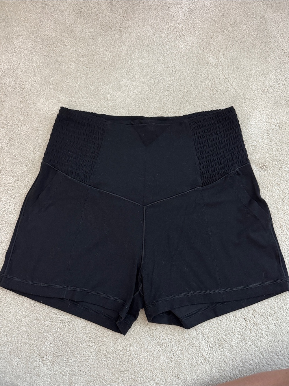 aerie Black High-Waist Smocked Waistband Shorts